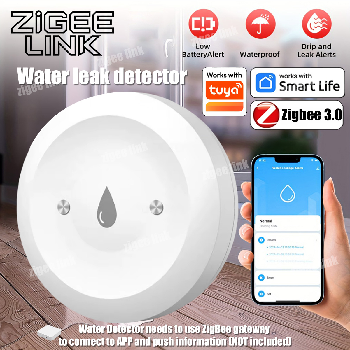 Zigbee Gateway - مستشعر تسرب المياه الذكي ZigBee 3.0،