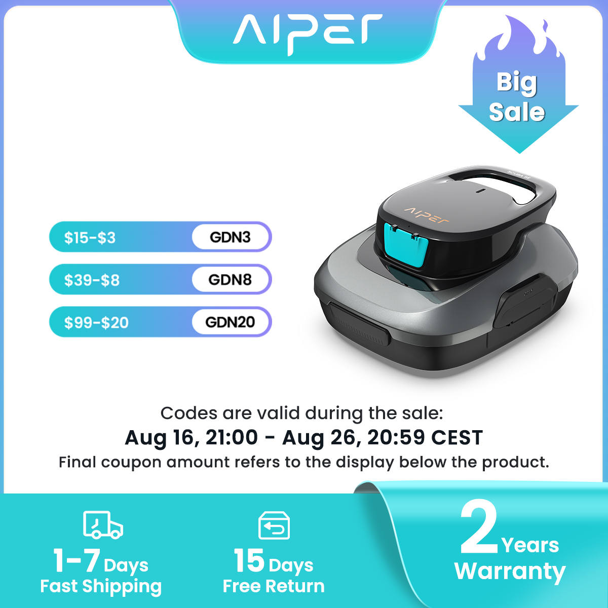 Smart Home Hvac - منظف حمامات سباحة لاسلكي AIPER Scuba
